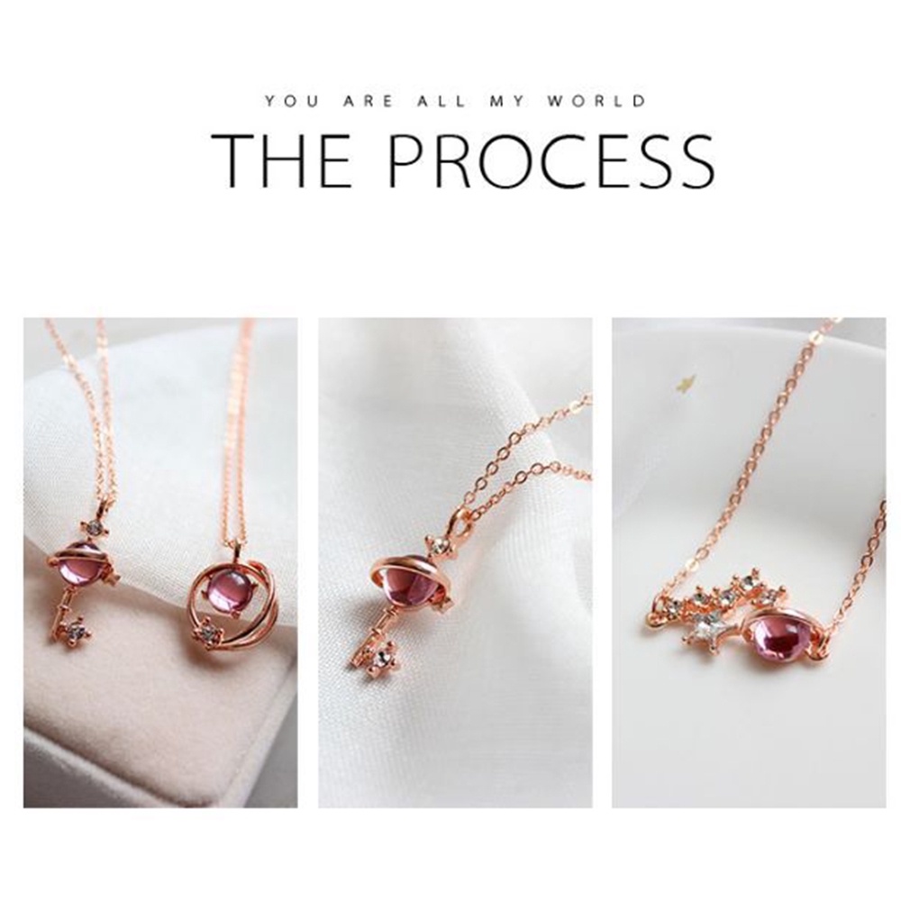 Kalung Rantai Sterling silver 925 Dengan Liontin Planet / Bintang Warna Biru / pink Gaya korea Untuk Wanita