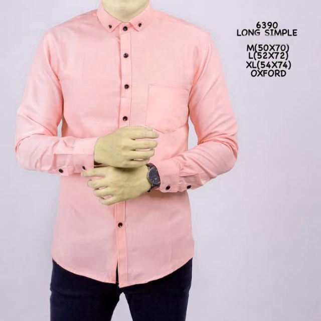 PROMO kemeja pria lengan panjang polos formal casual baju cowok kerja santai-KM panjang sift oren