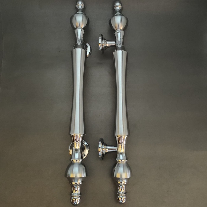 Handle Pintu Kuningan Motif Dahlia Chrome Asli Kuningan