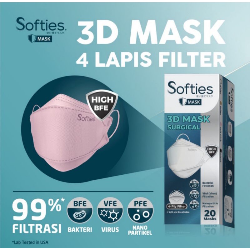 Softies 3D Surgical Mask (Model KF94) 20 Pcs Masker Medis 4ply Filter