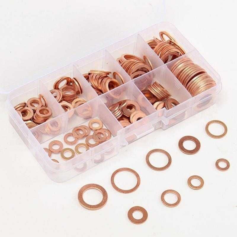 Set 200/360pcs Ring Copper Tembaga Stainless Gasket Bolt Mesin Mobil Motor Baut Master Rem Tap Oli