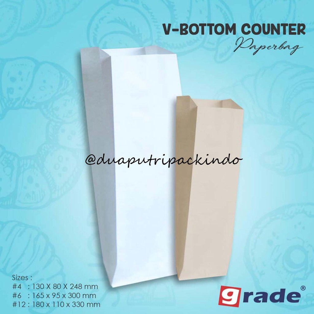 

Paper Bag / Kantong Kertas #4 (Putih dan Coklat)13x24,8x8 cm (isi 100 pcs) Merk GRADE
