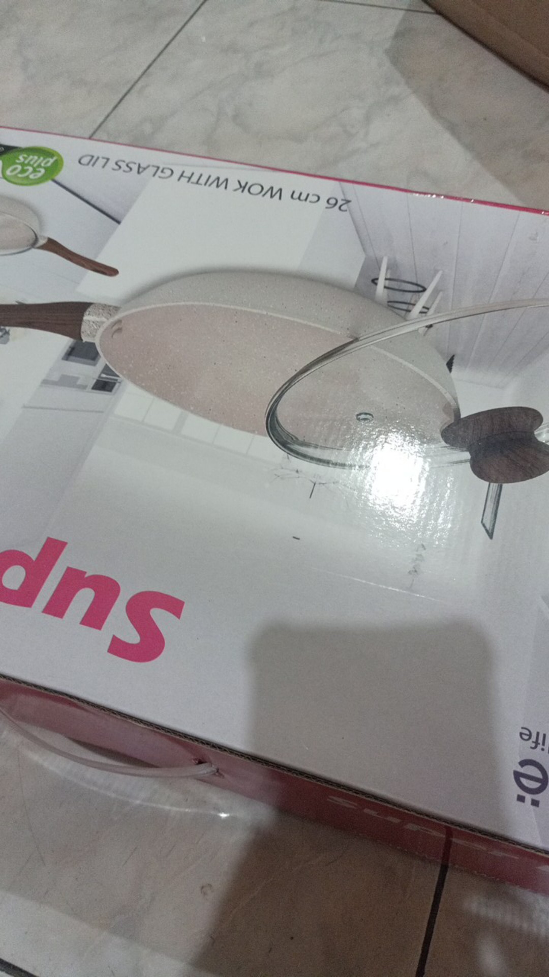 Bolde Wok 26 Cm Tutup Kaca- Wajan Keramik Granite Beige