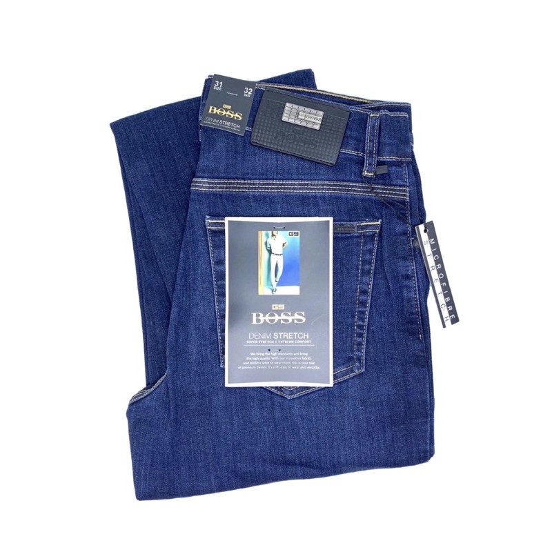Celana Pria Jeans Original BOSS Standar Ngaret Warna Biru Denim Wash Stretch - Regular Fit,Stretch
