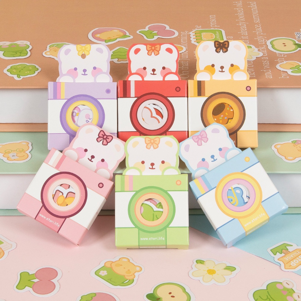 40pcs Stiker Mini Kotak Aesthetic Lucu Desain Beruang Imut Colorful