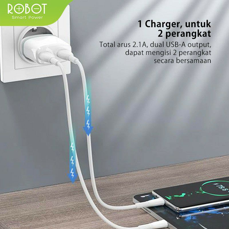 Charger Robot RT-K9 2.1A Free Kabel Data Micro USB ORIGINAL