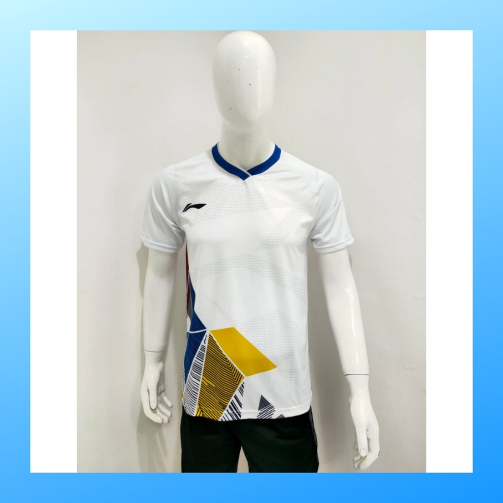 Kaos badminton pria jersey bulutangkis baju atasan jersy wanita dewasa t-shirt outfit seragam kostum olahraga casual suit pakaian jarsey oblong apparel sports jersi bulu tangkis L156 putih polos