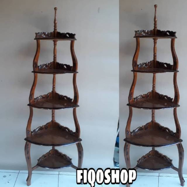 Rak pajangan sudut susun pojok ukir kayu jati furniture jepara