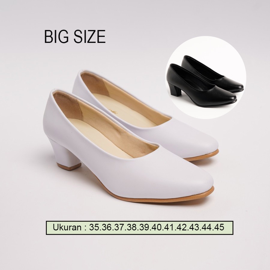 Sepatu Pantofel Wanita Putih Hitam big size jumbo besar hak 5 dan 3 cm