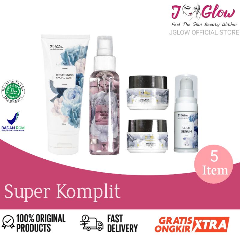 Jglow Skincare Paket Super Whitening Glowing Paket Perawatan Wajah Kecantikan Bpom-Super Komplit