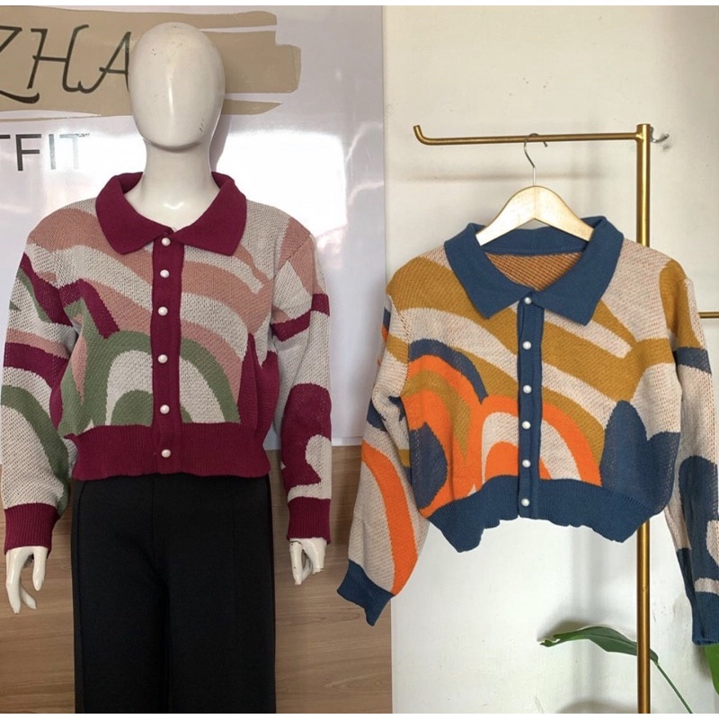 cardigan crop rainbow
