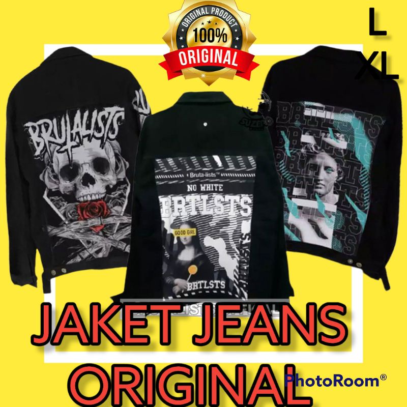 jaket jeans pria full printing original brutalists jacket denim fullprint skull tengkorak atasan cow