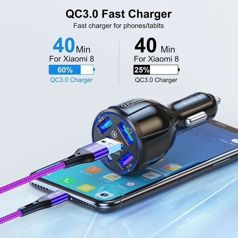 [1Pcs Mini USB Port Fast Charging Car Charger] [15A 5 Ports LED  Car Fast Charger Adapter Compatible with  Universal iPhone And Android phone]