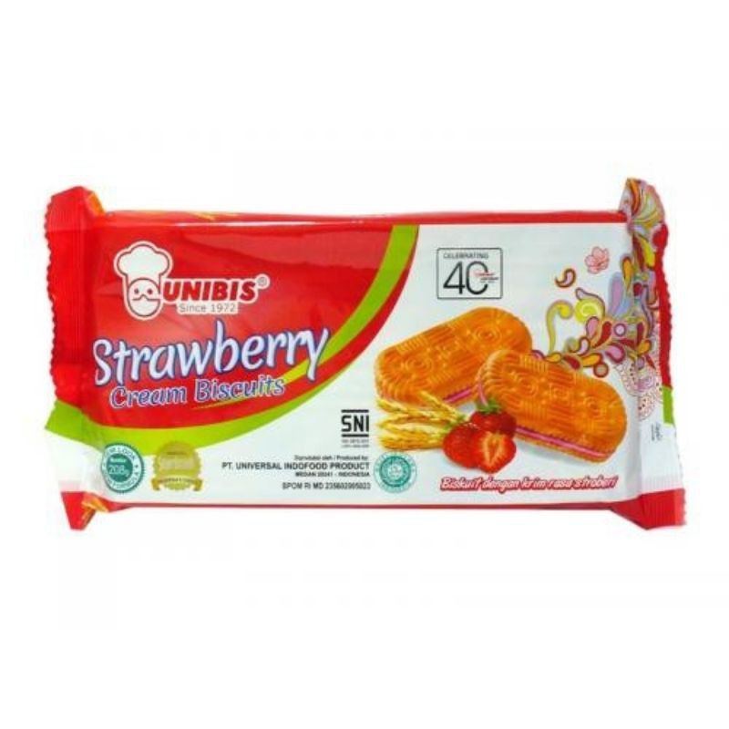 

UNIBIS STRAWBERRY CREAM BISCUIT208GR - biskuit krim stroberi stoberi