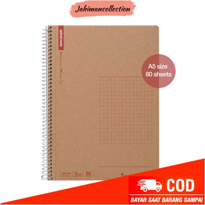 

✨ BISA COD ✨ MARUMAN Spiral Note Basic A5 Squared 80-sheets (Kraft Cover)