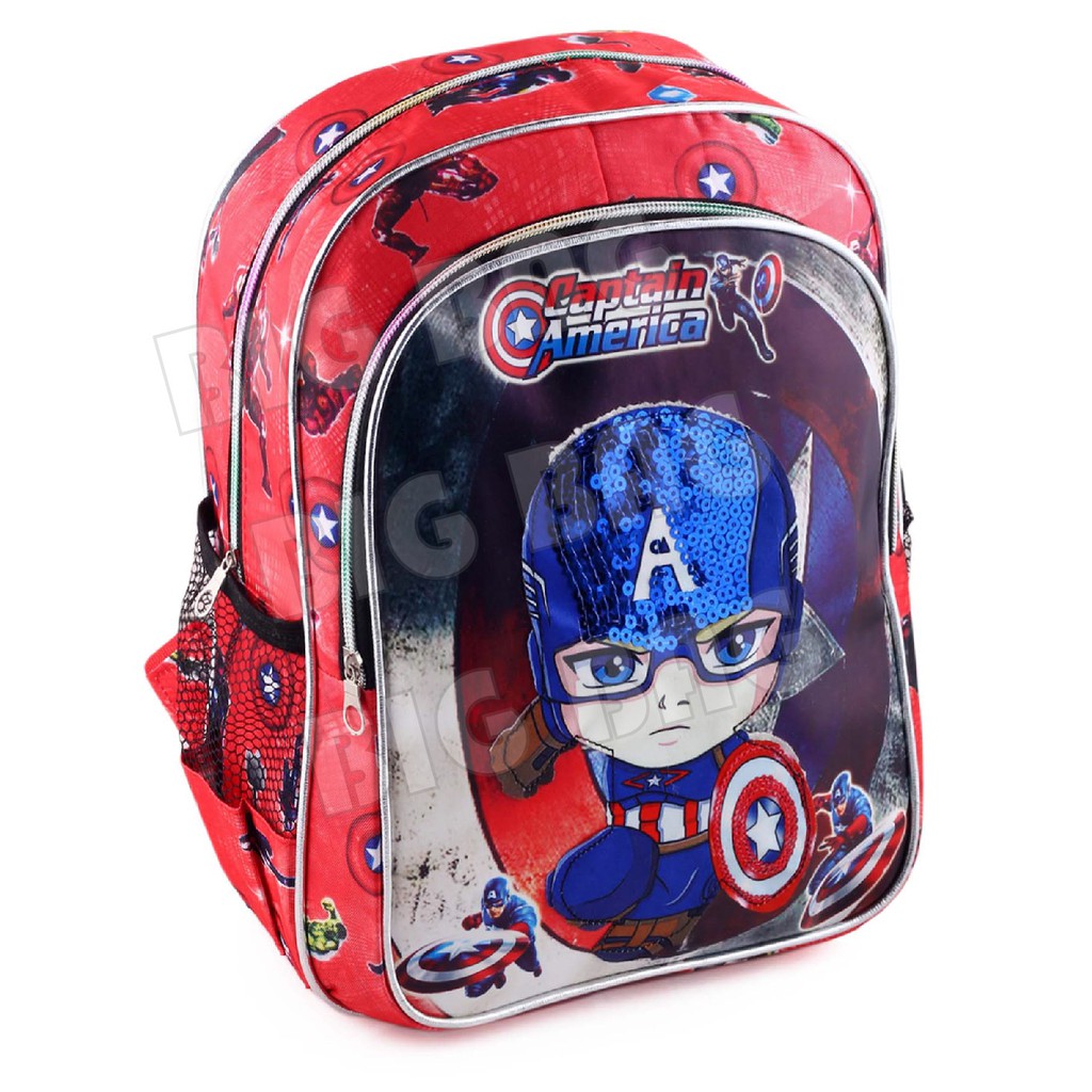 PTS - Tas Anak Laki Sequin CAPTAIN AMERICA - EXTRA - THE FIRST POWER - UKURAN SD - RANSEL LED School Bag