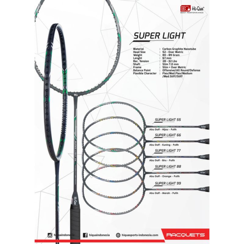 Raket HiQua Super Light Raket Badminton Bonus Tas Kaos Senar Grip