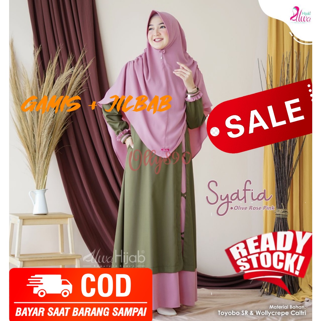(  SALE   )Gamis Set Khimar Syafia By Alwa Hijab  |  Gamis Dewasa Terkini | COD |  Gamis Polos Premi
