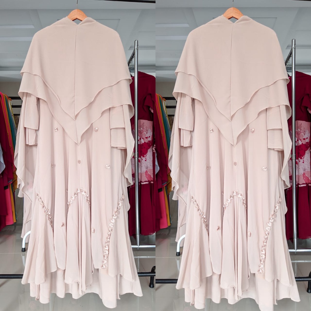 Gamis syari ceruty bordir set khimar jumbo mewah