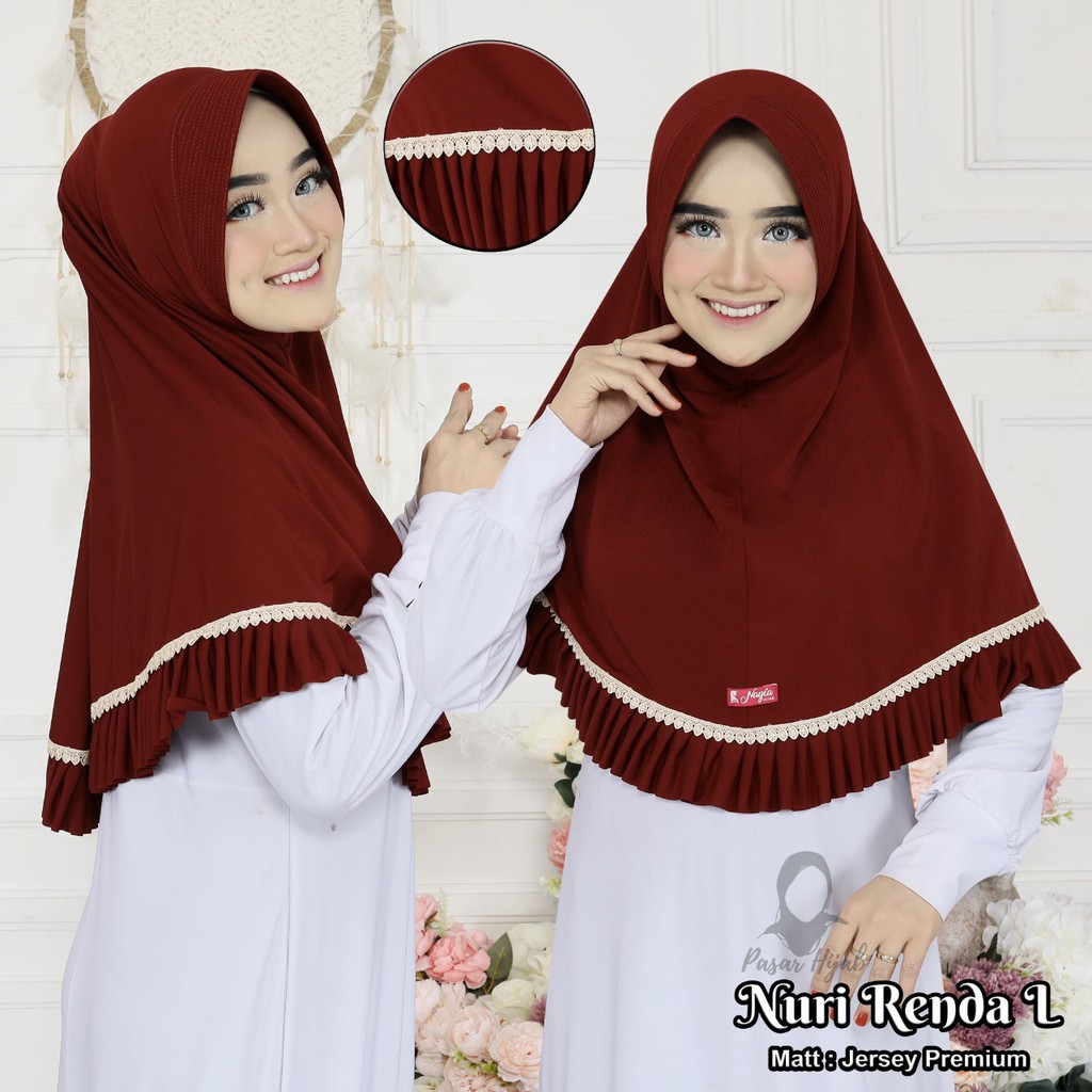 Jilbab Instan Nuri Renda Size L Hijab Instan Jersey Premium Kerudung Bergo Pasar Hija'b