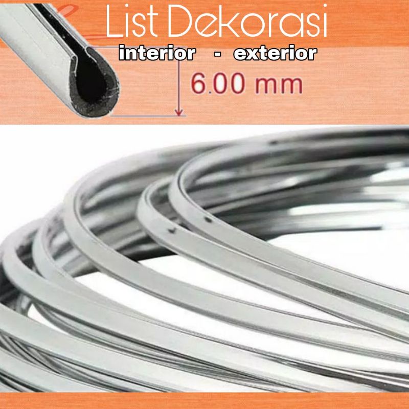 Lis Dekorasi Interior Mobil Moulding Chrome Trim Strip 4M