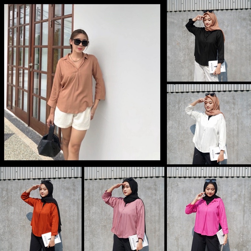 BEFAST - ZEC OOTD Kemeja Wanita ALISA / Sarra Vneck RAYON DIAMOND Shirt / Kemeja Wanita Terbaru 2022 / Atasan Lengan Panjang / Kemeja Leher V / Pakaian Wanita Modis / Kemeja Polos Casual / Termurah / Kemeja Bnayak Warna / Best Seller