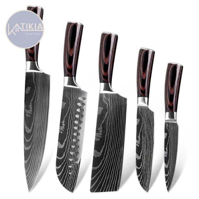

Set Pisau Dapur Damascus Pattern Stainless Steel 5 Pcs - Silver Hildawatimore