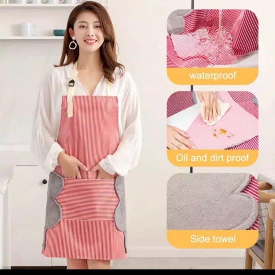 Celemek premium bisa lap tangan apron masak anti air minyak dapur set