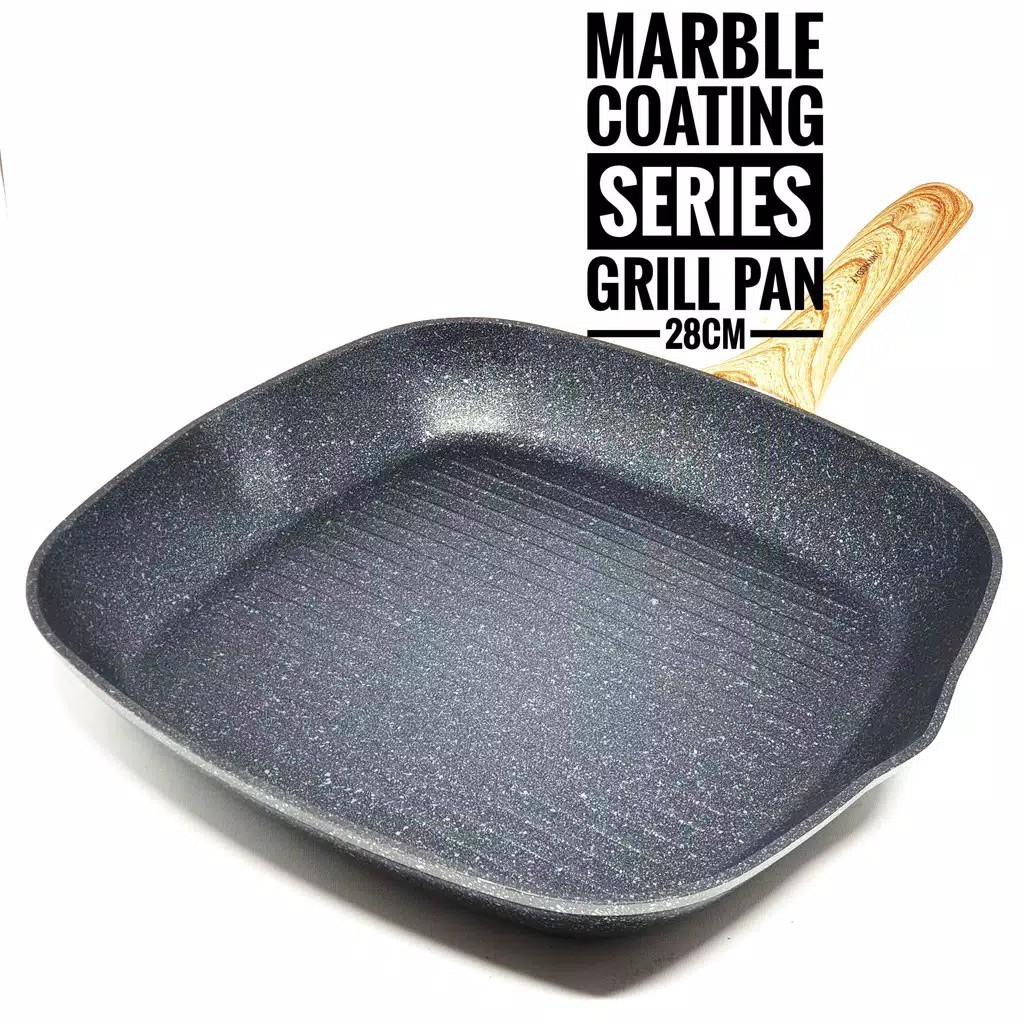Yoshikawa 28cm Grill Pan Marble Ceramic Anti Lengket Wajan Panci Penggorengan Marbel Keramik