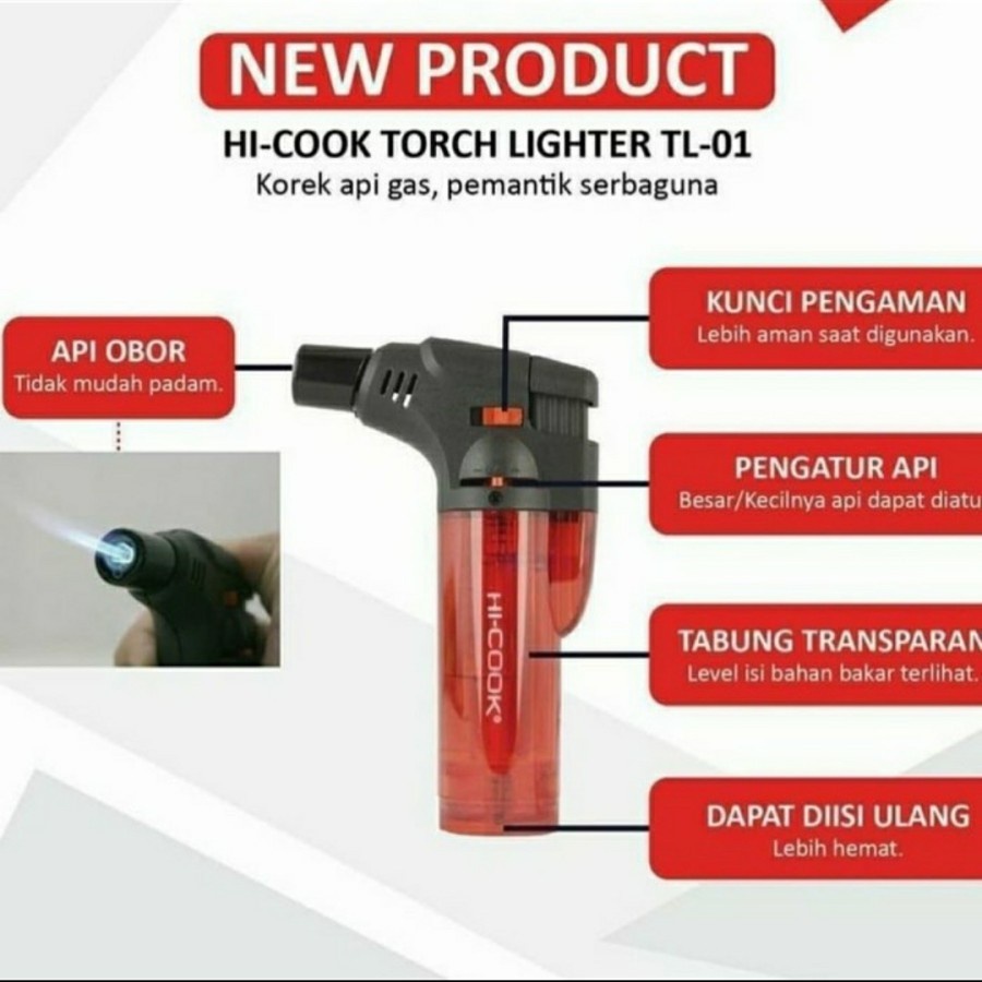 Barangunik2021-Pemantik Obor / Korek Api Gas Torch Lighter HI-COOK TL-01 Bagus/Korek Api/Pemantik