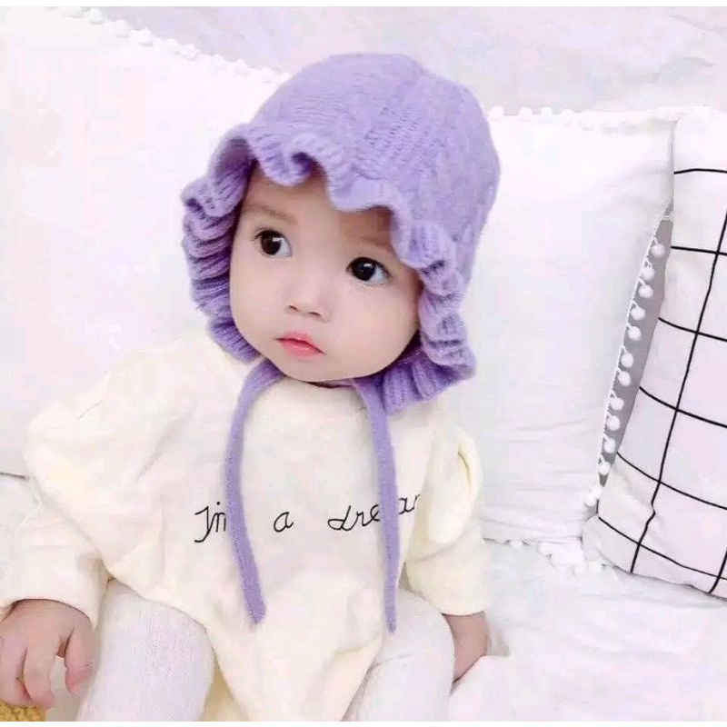 KUPLUK BONET RUFFLE/ Topi Bonet Bayi Rajut Anak Bahan Premium