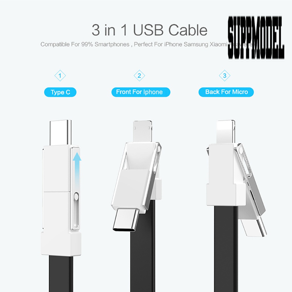 &lt; Suppmodel Floveme Gantungan Kunci 3 in 1 Kabel Data / Charger Micro USB / Tipe C 2A Untuk Android / iOS