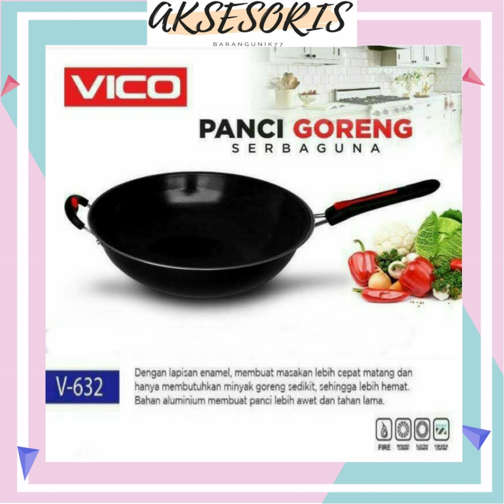 WAJANG GAGANG VICO 32CM ENAMEL ANTI LENGKET / WAJAN TEFLON GAGANG 32CM / WAJAN PENGGORENGAN TEFLON 3