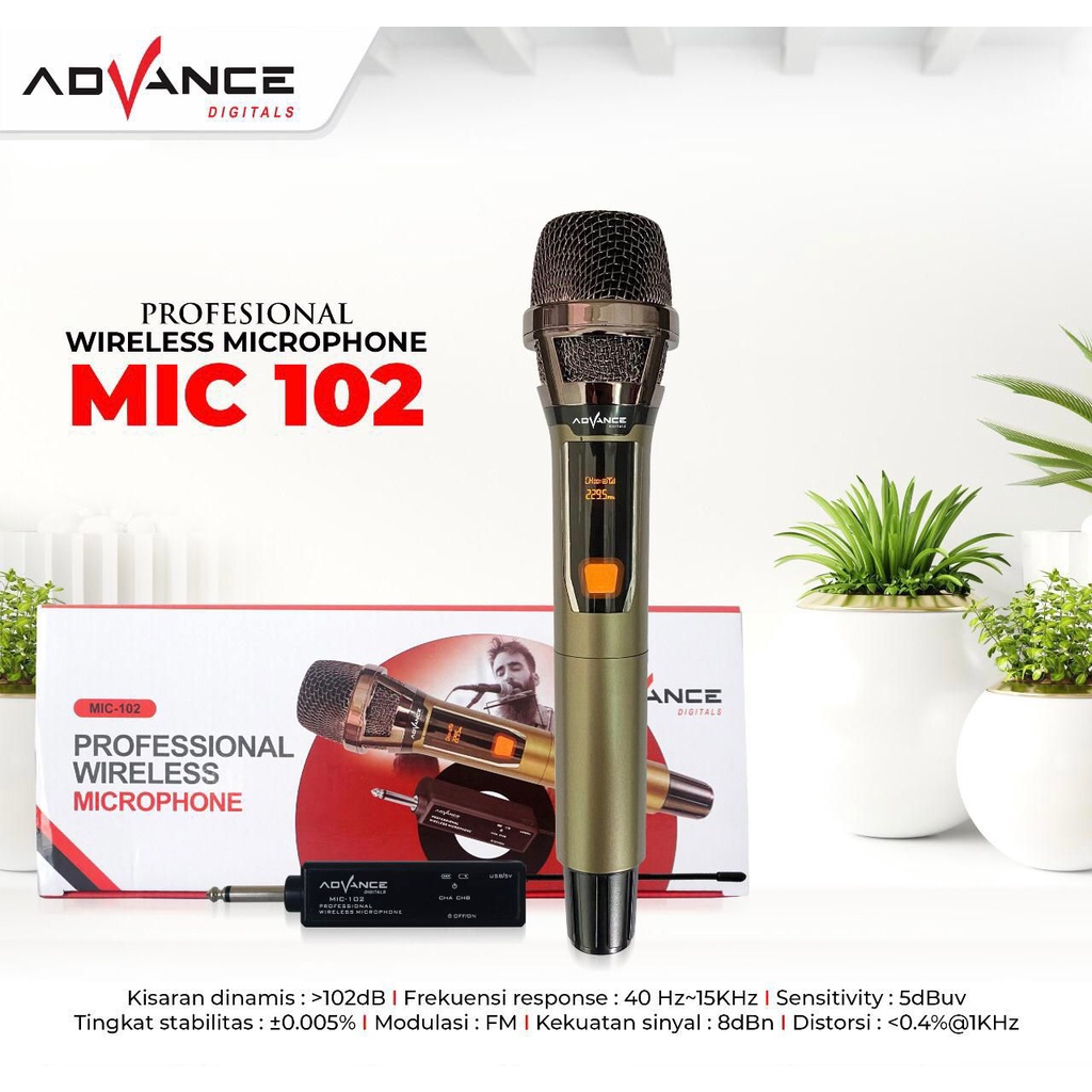 Mic Wireless Single Advance 102 Microphone Advance 102- tanpa kabel