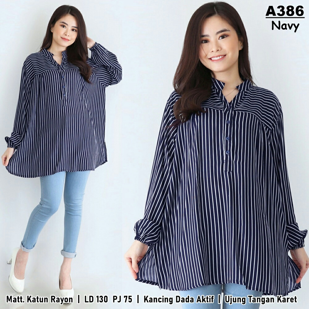 UNION11 -  ATASAN WANITA JUMBO XXXXL / ATASAN WANITA JUMBO LD 130 /  BLOUSE WANITA JUMBO OKTA SINDI PRILY-A386 OKTA NAVY