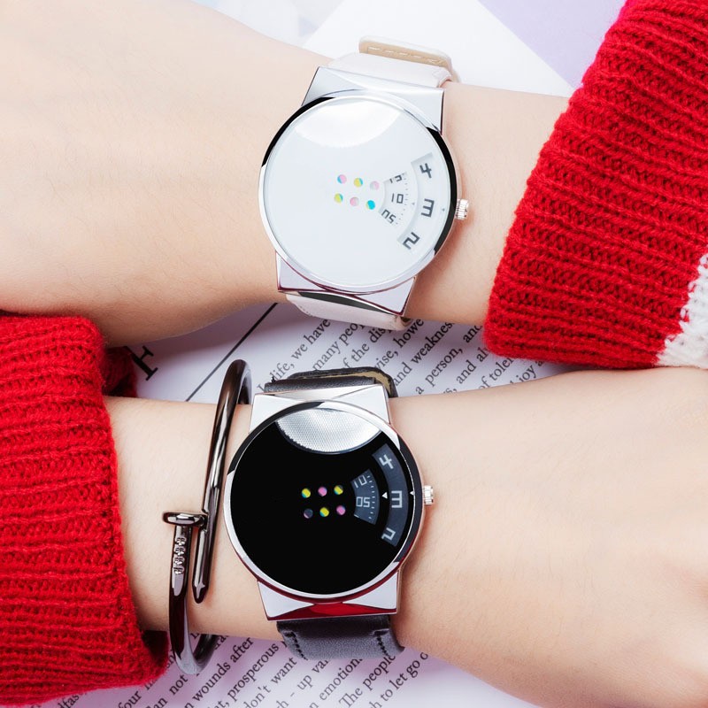 Jam Tangan Wanita Pria Mcy Kcy Moyibaby - Jam Tangan Quartz Bulat Hitam & Putih Untuk Pasangan