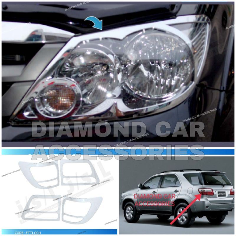 Paket garnis lampu depan belakang chrome Toyota Fortuner 2005-2008
