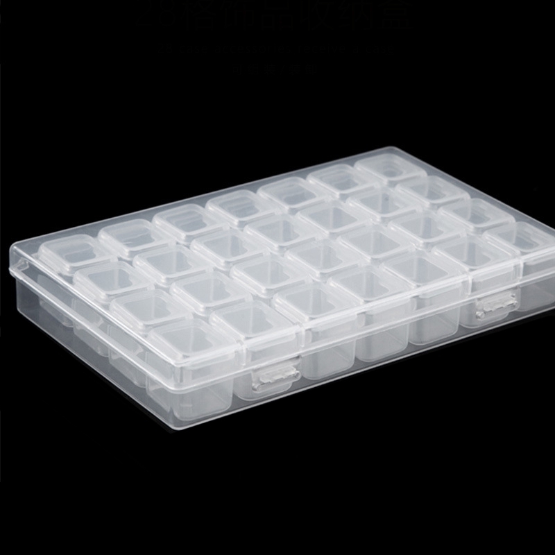 Nail Art Diamond Alat Slot Terpisah Organizer 28kisi Plastik Transparan Kosong Kotak Penyimpanan Perhiasan Manik-Manik Packing box PVC Detachable Ewelry Packing Case