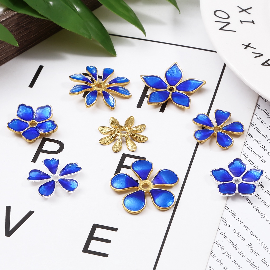 1 PC Tanaman Bunga Lotus Cross Cloud Mix Berbentuk Paduan Seng Logam Enamel Pesona Manik-manik untuk DIY Membuat Perhiasan Gelang