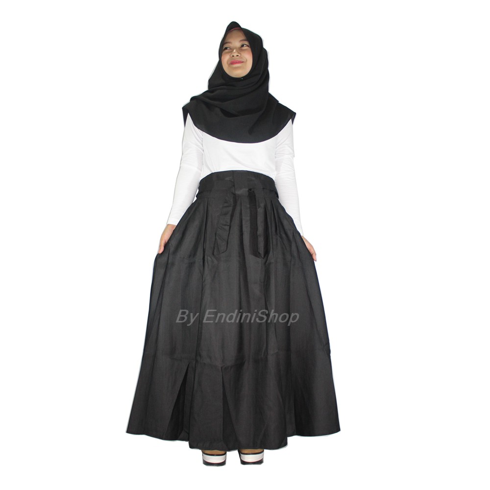 Rok Panjang Wanita Bawah Lebar Bahan Balloteli Ban Karet Rok Meira Maxi Skirt Warna Hitam