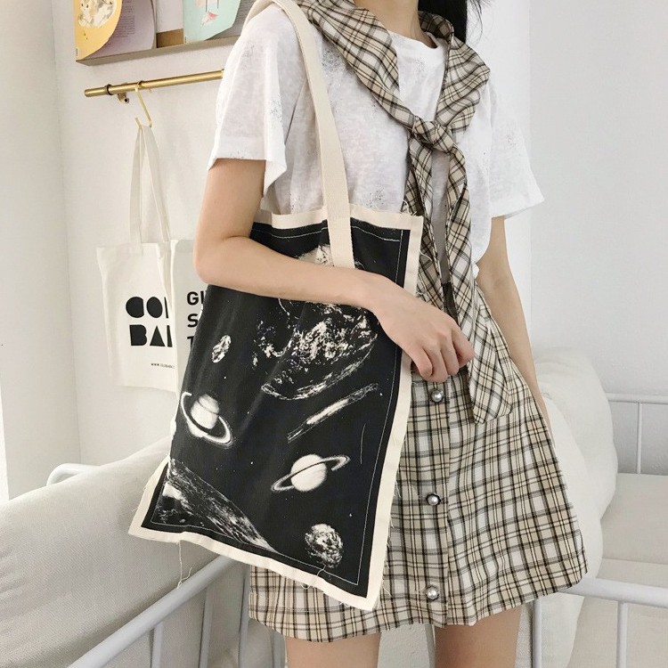 TC-33 tas kanvas canvas wanita import korea jepang tote bag planet galaxy