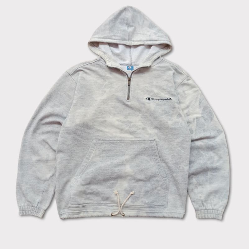 "CHAMPION JASPO VINTAGE TIE DYE HALFZIP HOODIE - GREY, SIZE ON TAG M"