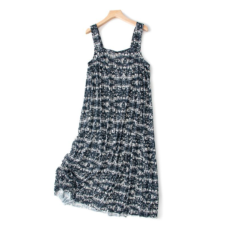 Dress Summer Maxi Wanita Motif Vintage Tanpa Lengan Pattern Dress Korea Black Pattern