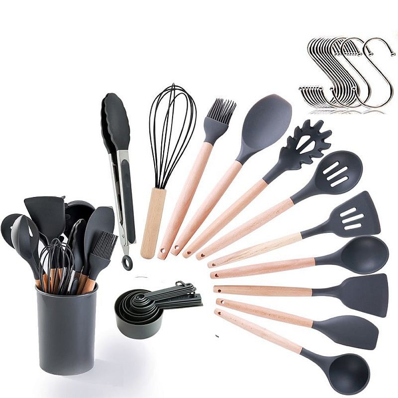 IDEALIFE IL-172A Kitchen Utensils Spatula Sodet Tools Silicone &amp; Beech