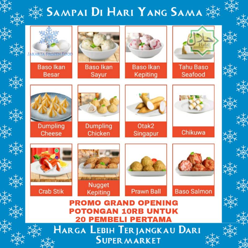 

Aneka Bakso Mix Seafood Steamboat Shabu Suki Tomyum Ikan Salmon Chikuwa Dumpling Cheese Chicken Ekor Udang Twister Flower Odeng Tahu Baso Kembang Cumi Fish Ball Row Roll Crab Stick Cedea