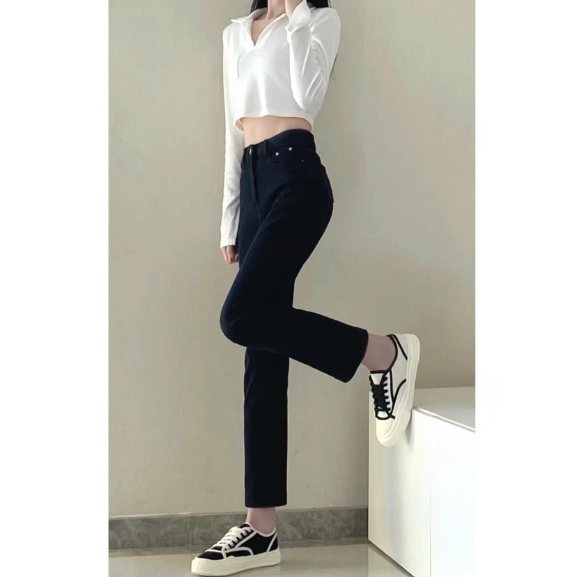 Diimpor Fashion Celana Pensil / Hitam Boyfiend Jeans Wanita / Celana Highwaist Jeans Polos Wanita