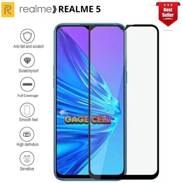 TG REALME 5 FULL LAYAR SCREEN PROTECTOR-TEMPERED GLASS 9D REALME 5 ANTI GORES FULL COVER PREMIUM