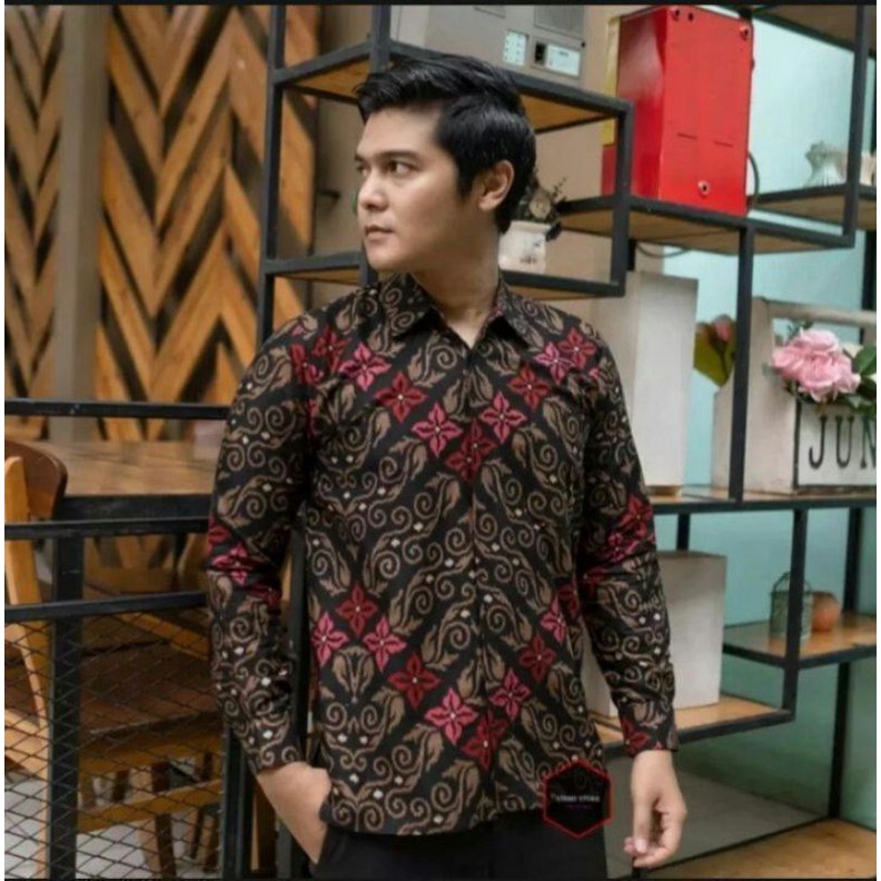 HAVI Batik Kemeja Pria Polos Murah Hitam Navy Biru Langit Putih Abu Tua Elektrik Maroon