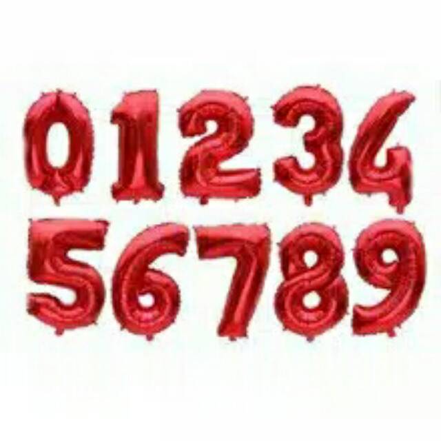 Balon foil huruf dan angka nama abjad warna merah polos