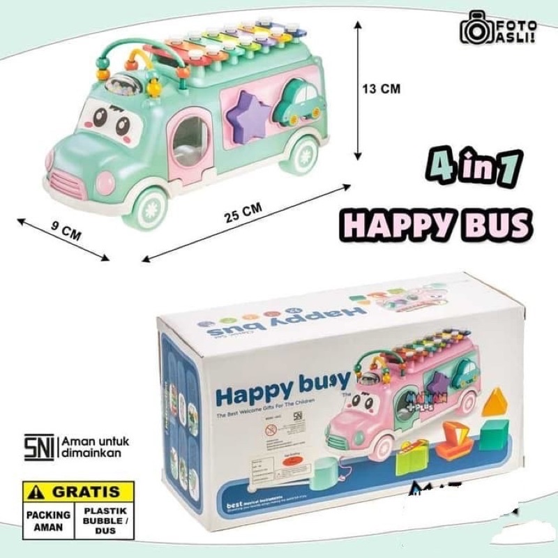 Mainan Anak Kado New Born Happy Music Bus Lucu